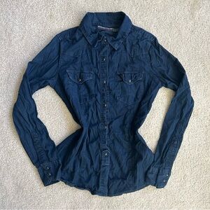 Zara Navy Western Long Sleeve Fitted Top